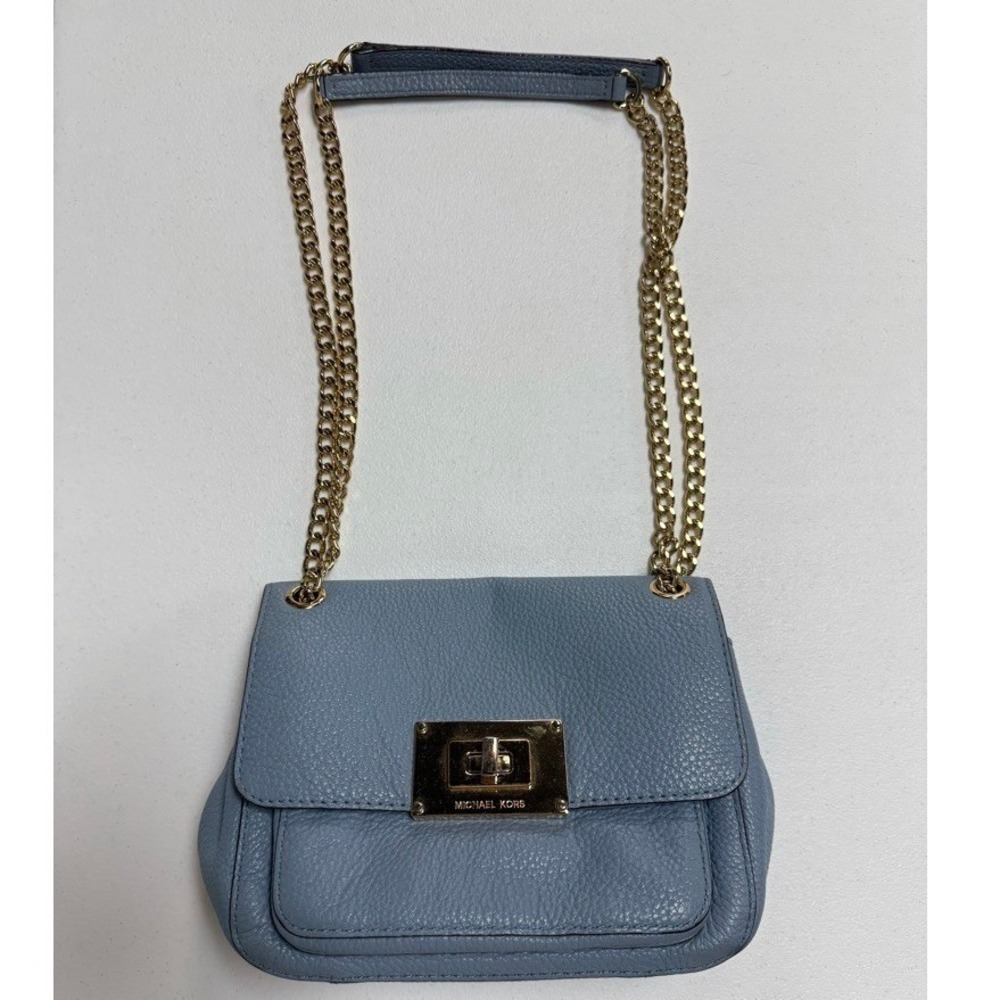 Michael Kors Sloan Blue Pebbled Leather Gold Chain Convertible Shoulder Bag
